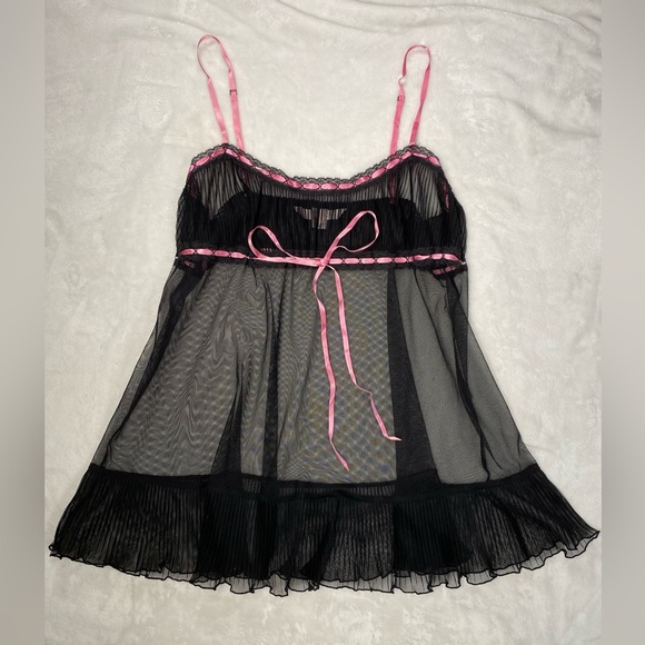 Women’s Y2K Medium Victoria Secret Black and Pink lace Babydoll Slip Dress - Picture 6 of 16